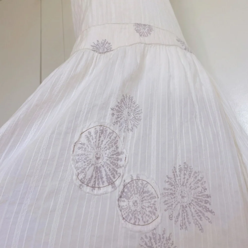 Vintage Off White Cotton with Appliqué Sundress, Size S - Picture 5 of 6